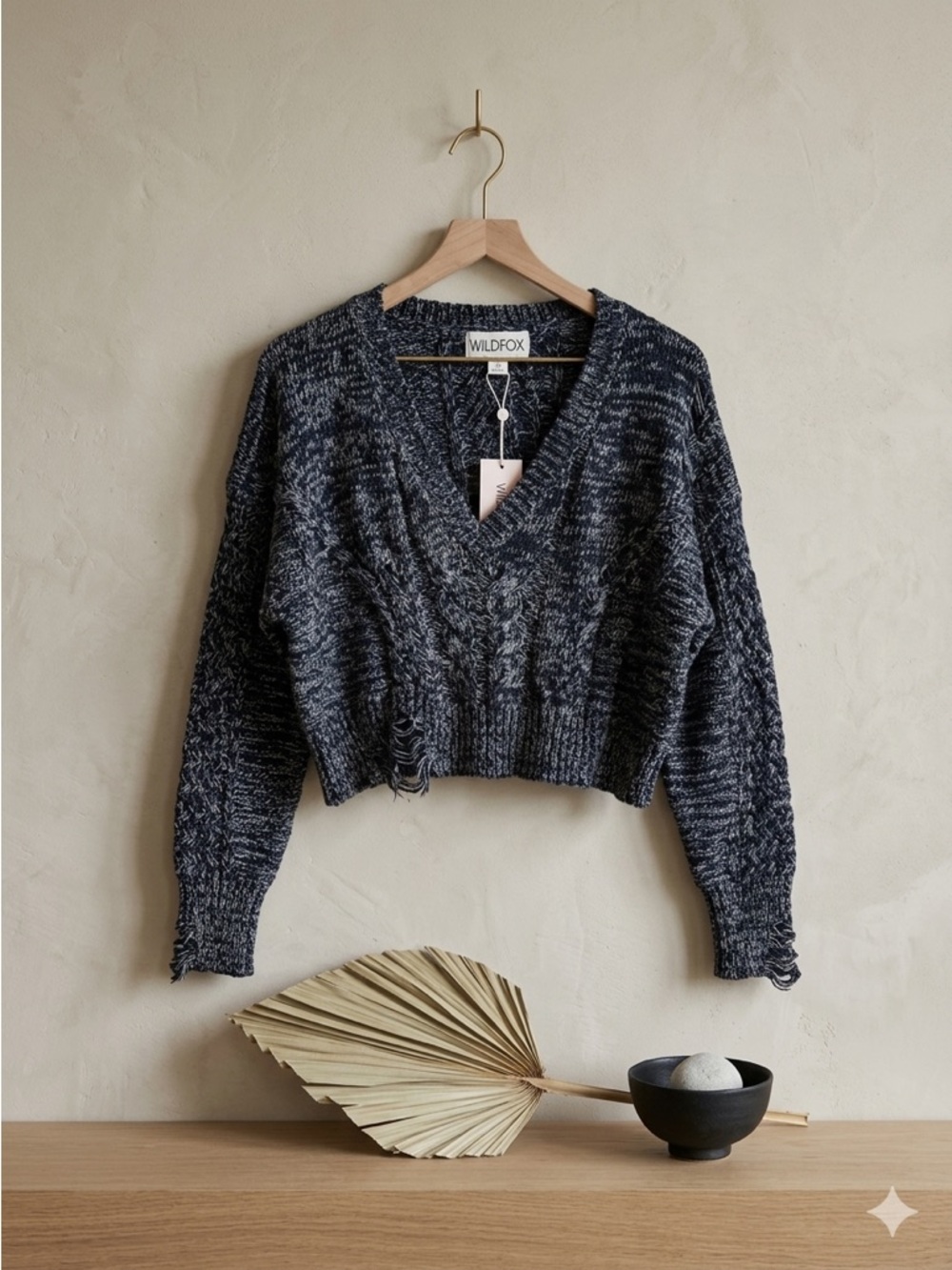 Wildfox Nancy Oxford Blue Distressed V Neck Sweater M NWT